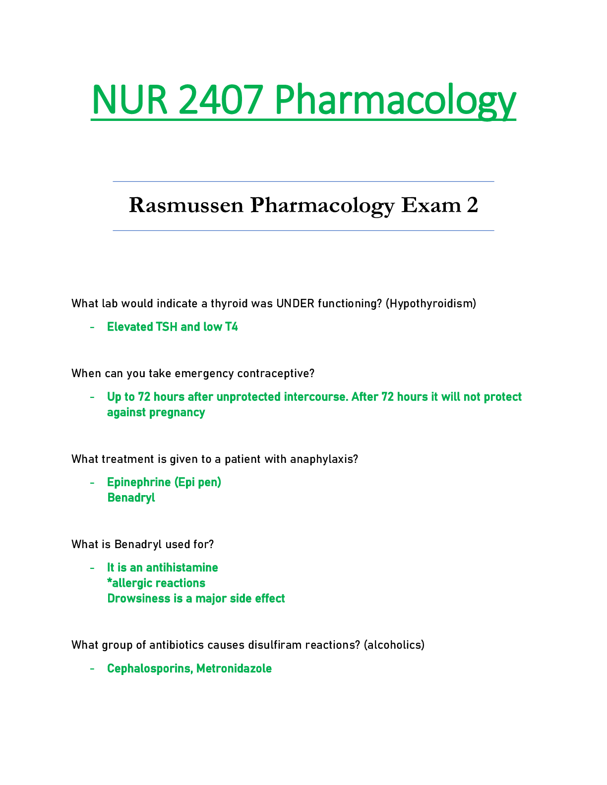 Preview image for NUR2407 / NUR 2407 Exam 2 (Latest): Pharmacology - Rasmussen